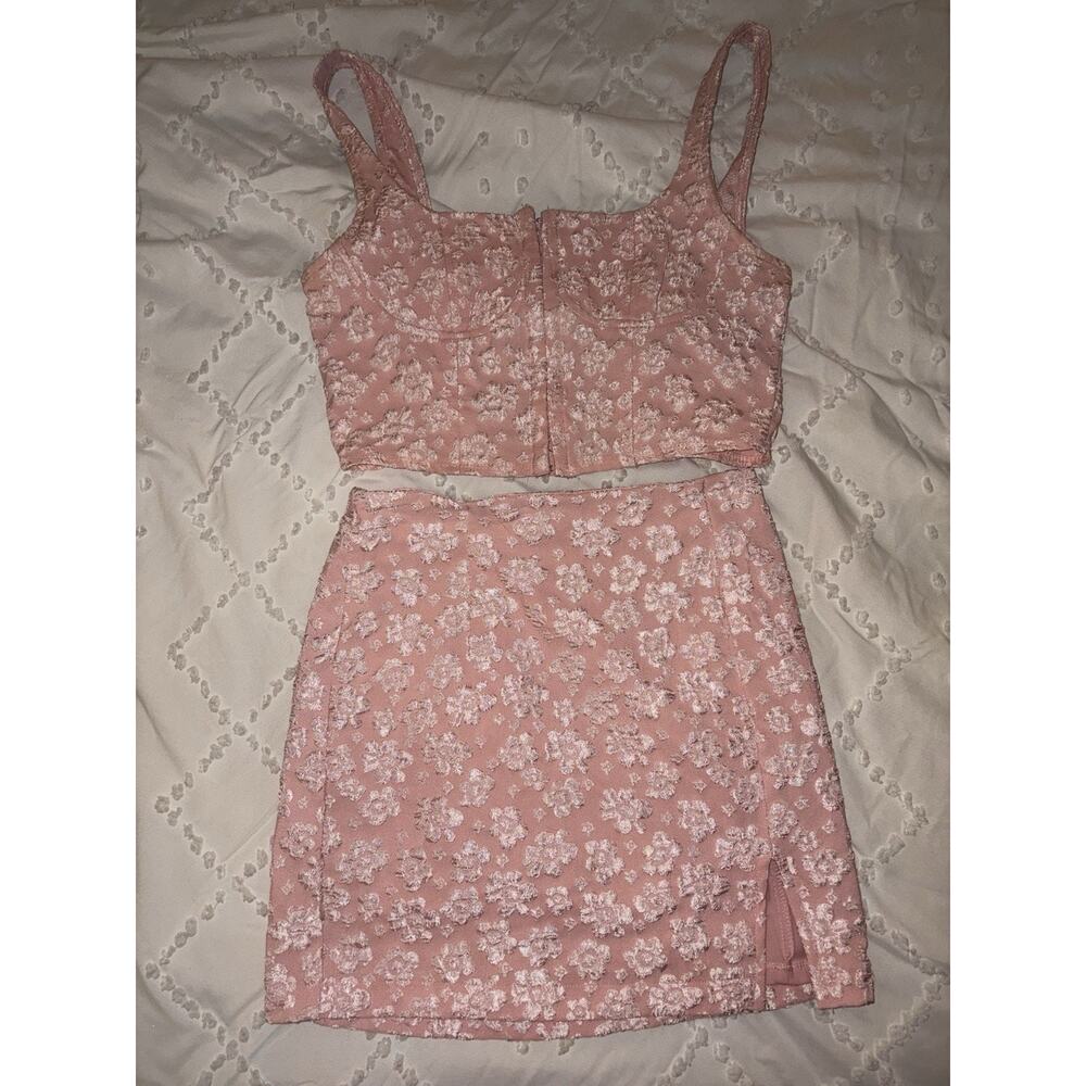 Wild Fable Pink Floral Jacquard Corset Top & Mini Skirt Matching Set